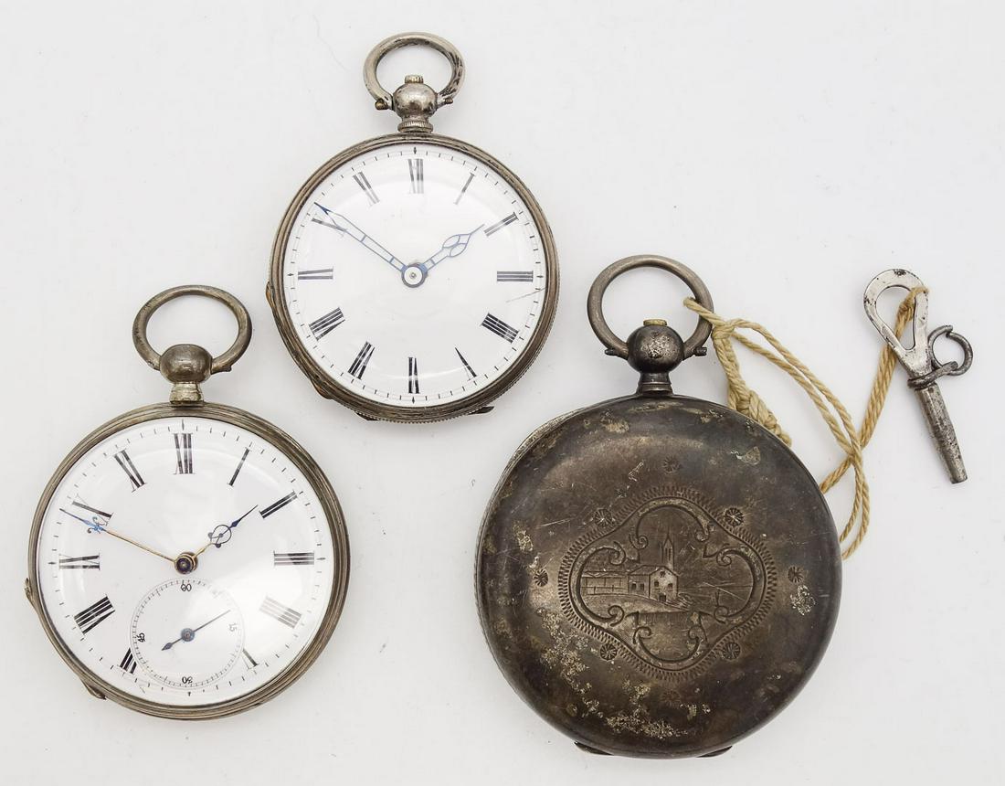 Antique Lot 3 Swiss Key wind Pocket Watches incl Silver, Open Face, Hunter Case (1 of 18)