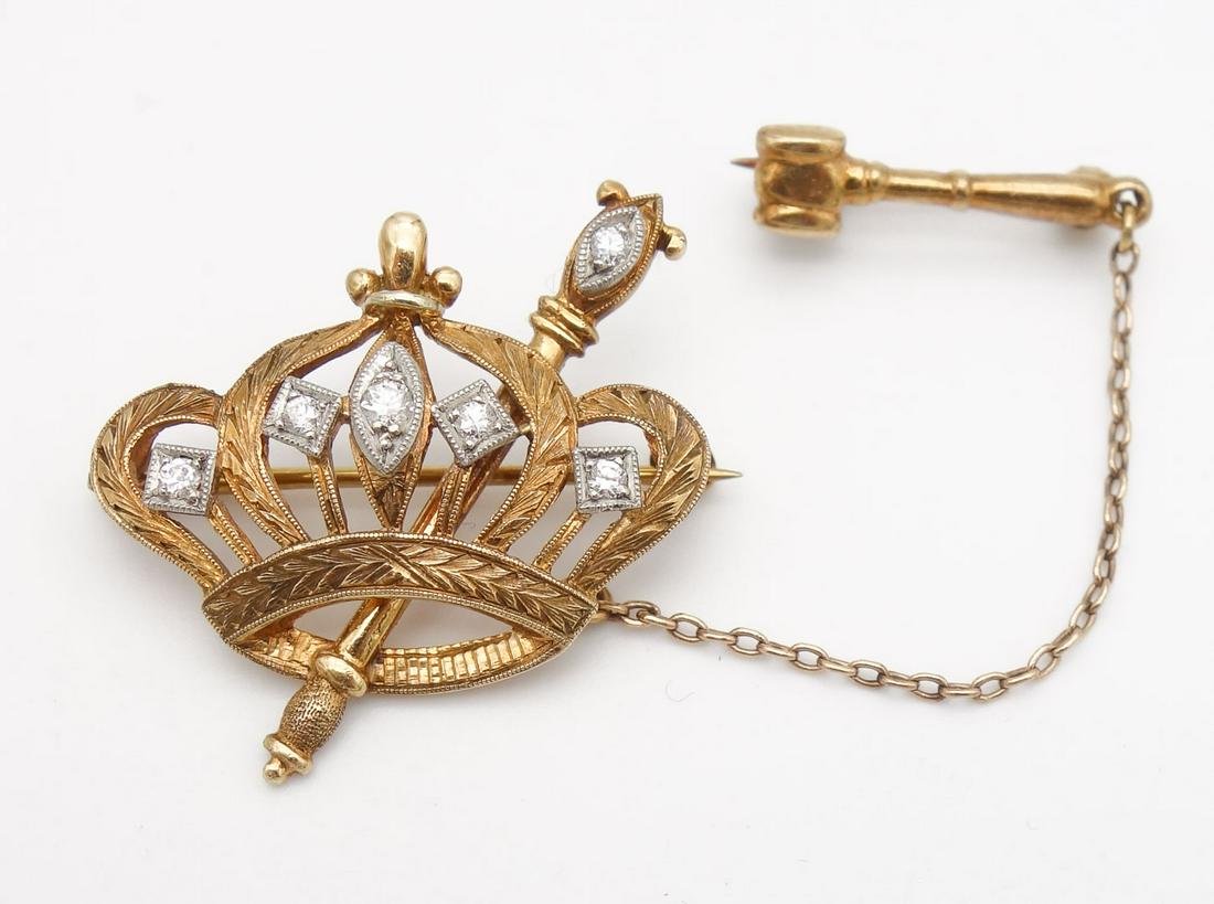 Vintage 1954 Order of the Eastern Star 14K Gold Diamond Crown and Scepter Pin (1 of 3)