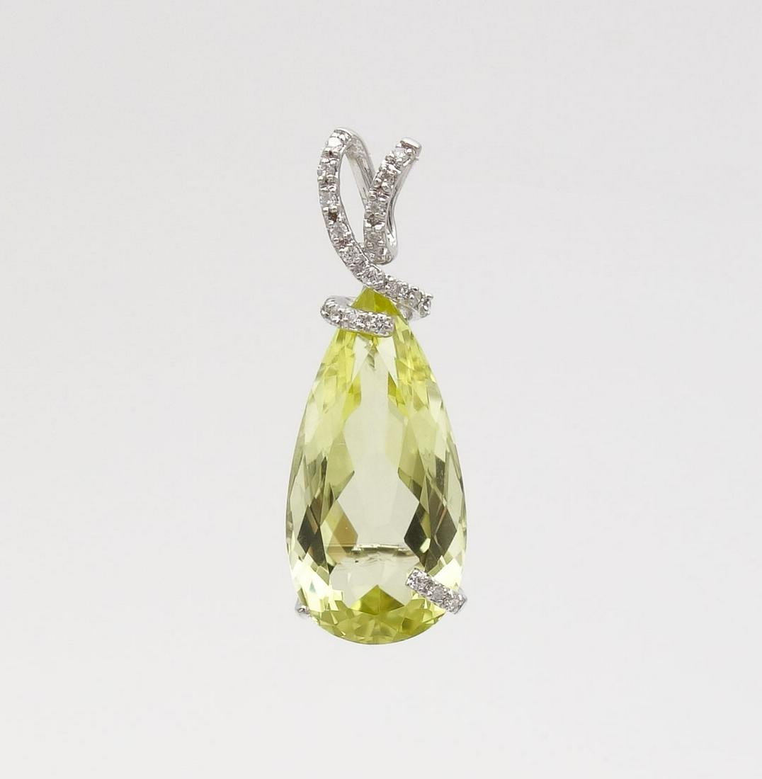 Vintage 14K White Gold 14.2ct Citrine Diamond Necklace Pendant (1 of 3)