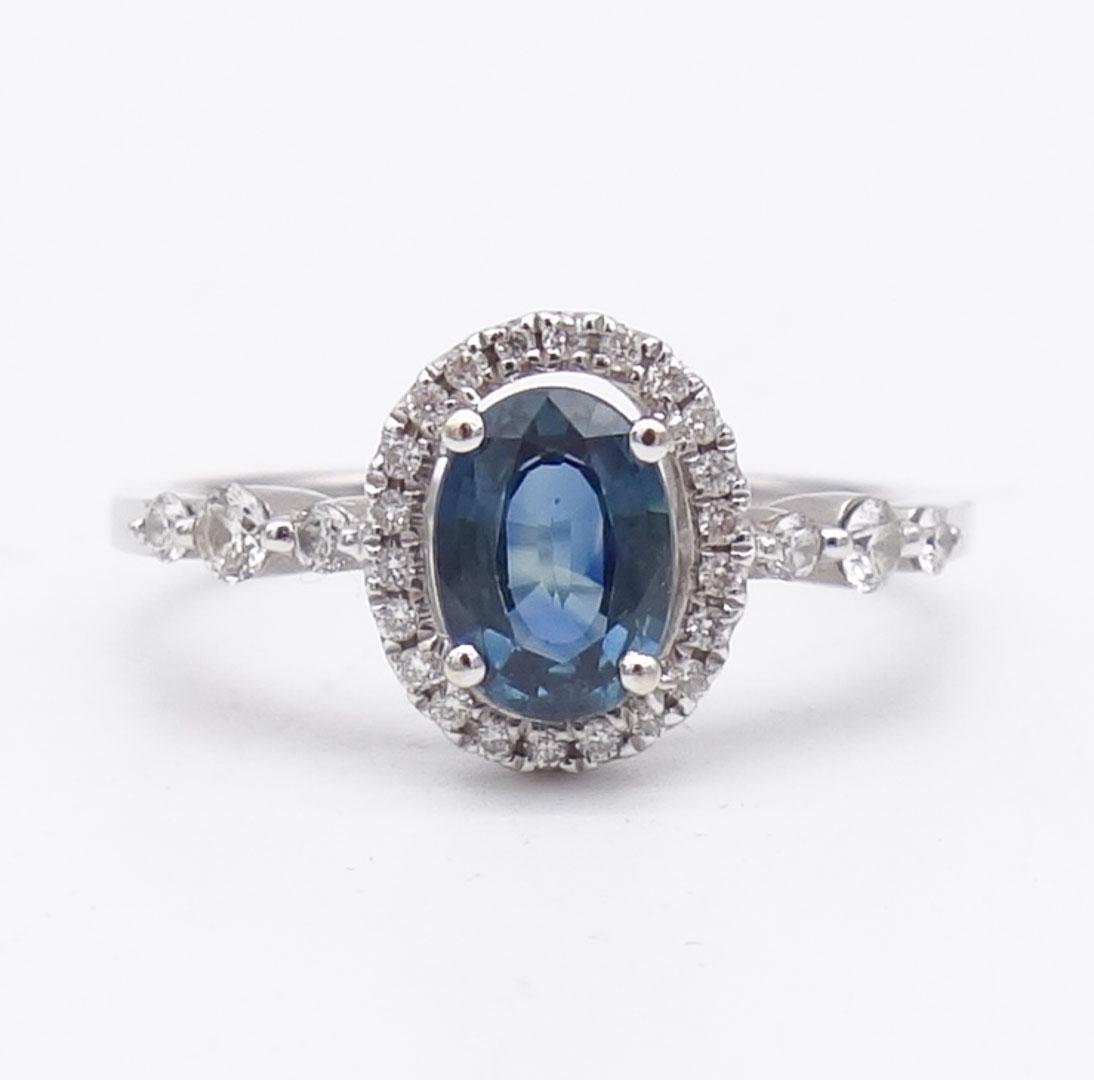 Vintage 14K White Gold Natural Sapphire Diamond Ring Size 6.5 (1 of 4)