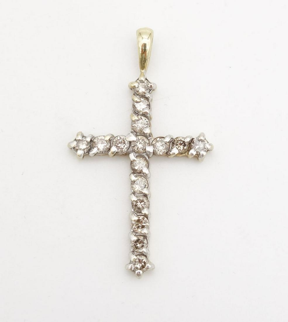 Vintage Solid Gold 1tcw Diamond Cross Necklace Pendant (1 of 2)