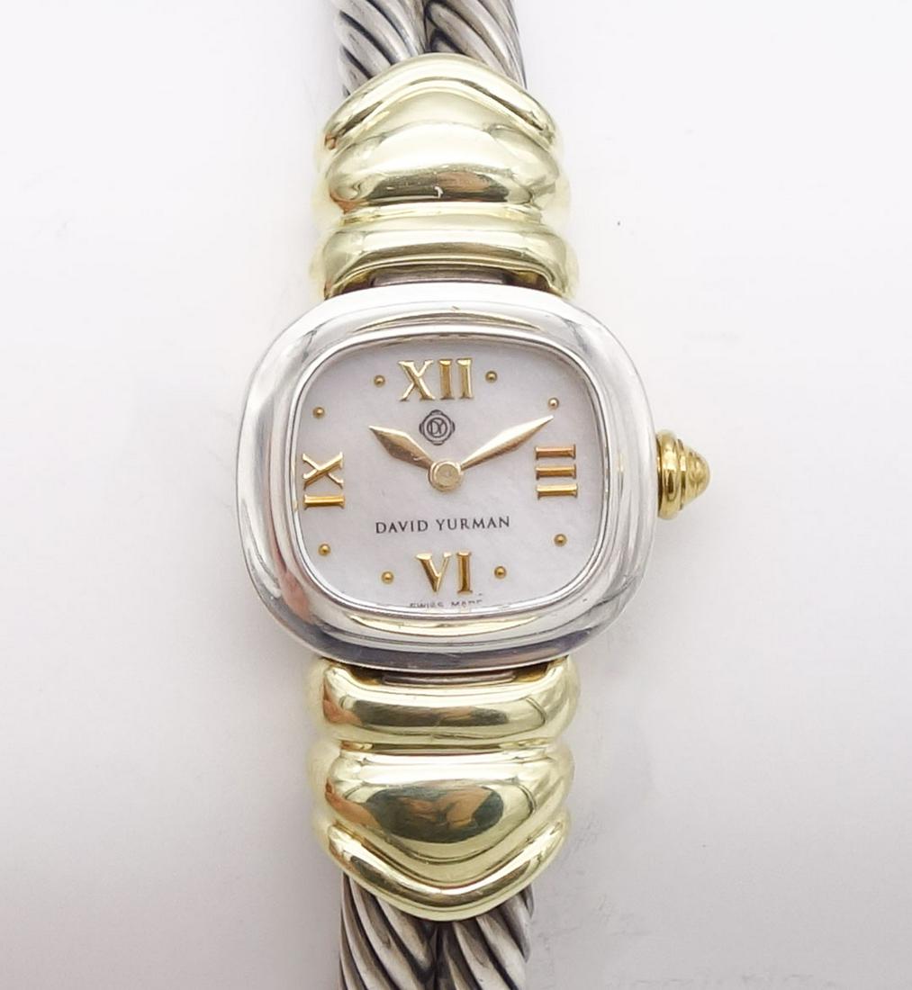 David Yurman Sterling Silver Yellow 14K Gold Double Cable Ladies Quartz Wrist Watch (1 of 5)