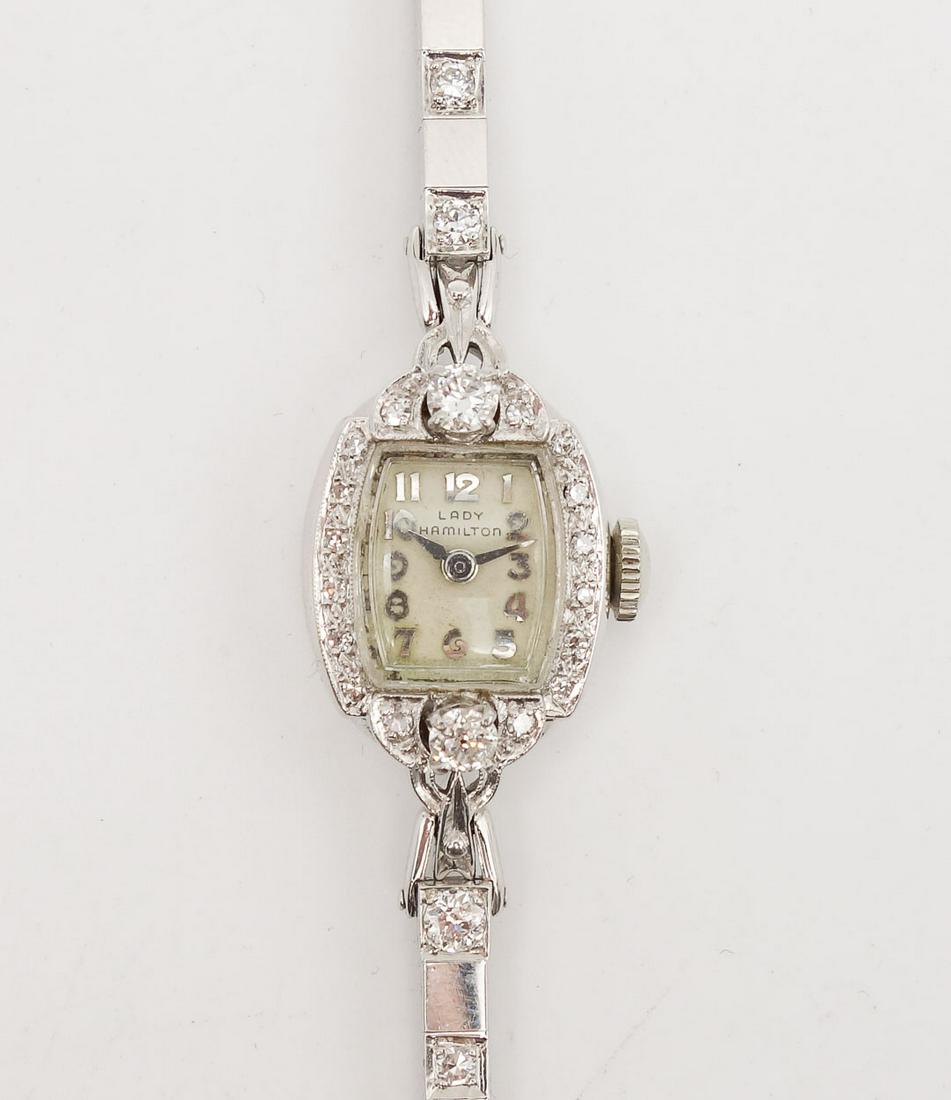 Vintage 14K White Gold 1/3tcw Diamond Lady Hamilton 22J Wristwatch (1 of 11)