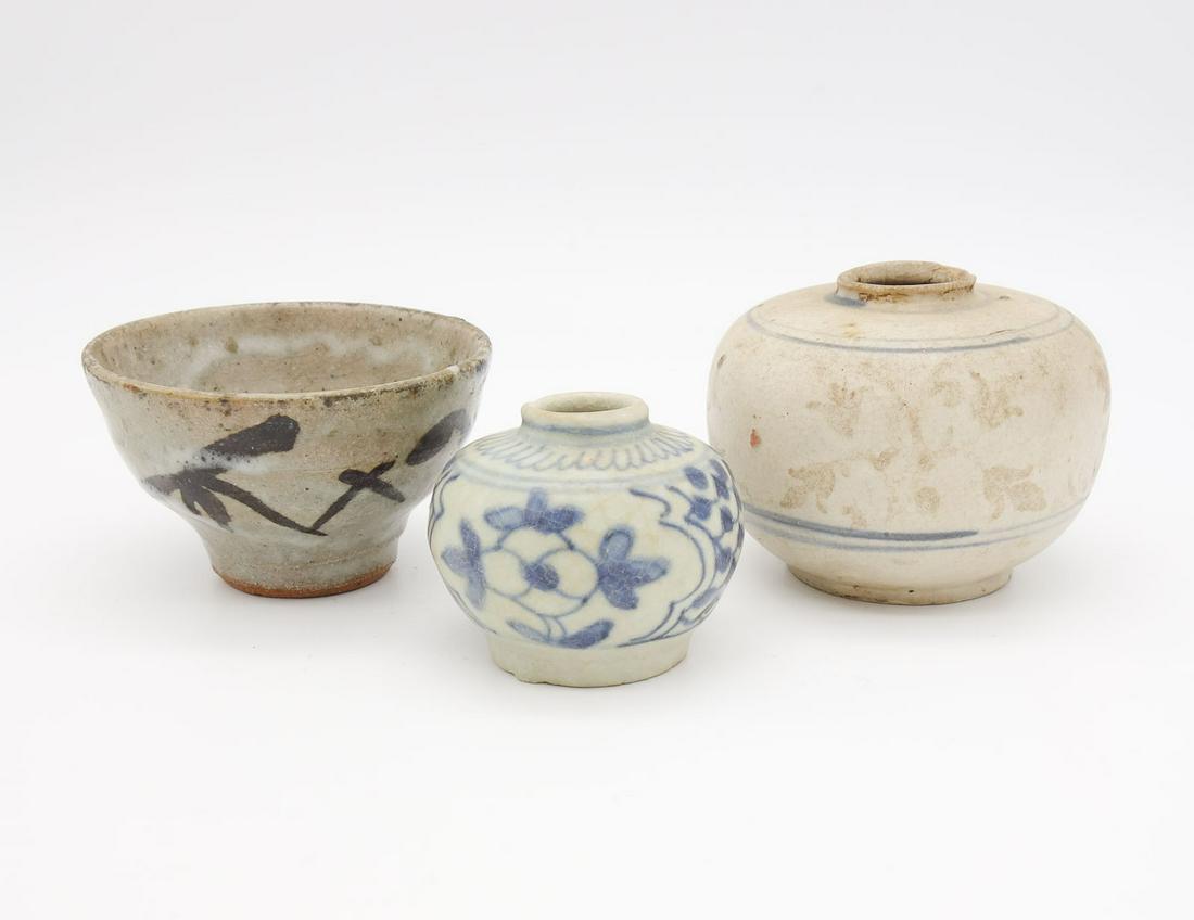 Group 3 Asian Pottery Vessels incl Blue Decorated (1 of 6)