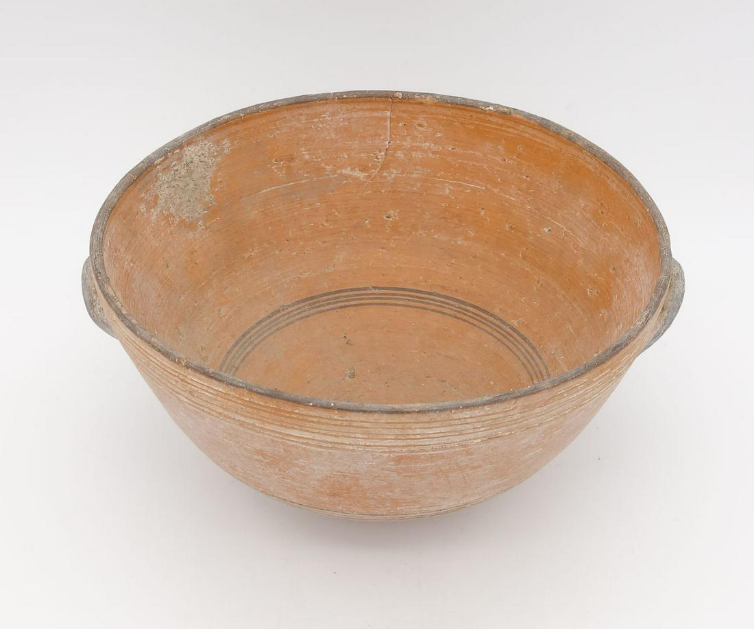 Cypriot Double Handle Redware Pottery Bowl with Black Painted Circles and Incised Details (1 of 11)