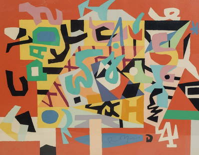 Stuart Davis (After) Pad #4 Color Screenprint: This is an eye-catching impression of a scarce print with strong colors by Stuart Davis (American, 1892-1964). Davis was well known for his jazz-influenced, proto-pop art paintings of the 1940s and 19