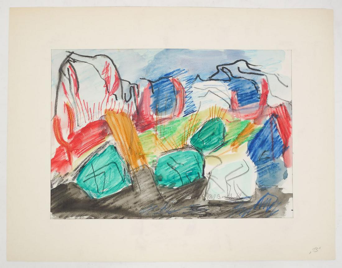 Signed Andreas Bindl Watercolor Mixed Media Abstract Painting 1964 (1 of 4)