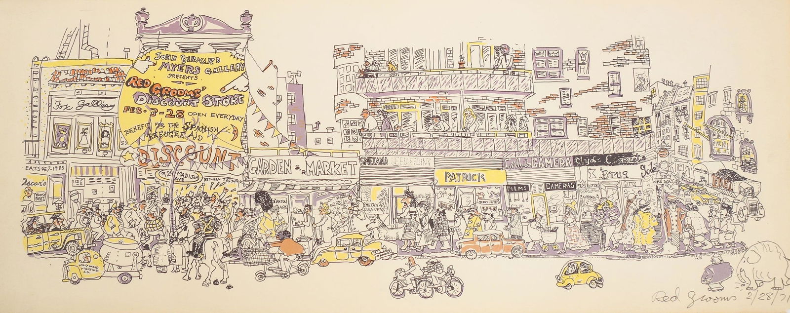 Red Grooms Signed Remarqued John Bernard Myers Gallery Madison Ave NYC Print 1971 (1 of 7)