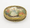 Antique Continental Gilt 800 Silver Engraved Snuff Box w Miniature Painting of a Dancer