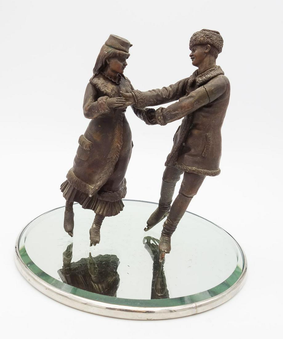 Antique Russian Bronze Courting Ice Skating Couple Sculpture on "Ice" (1 of 9)