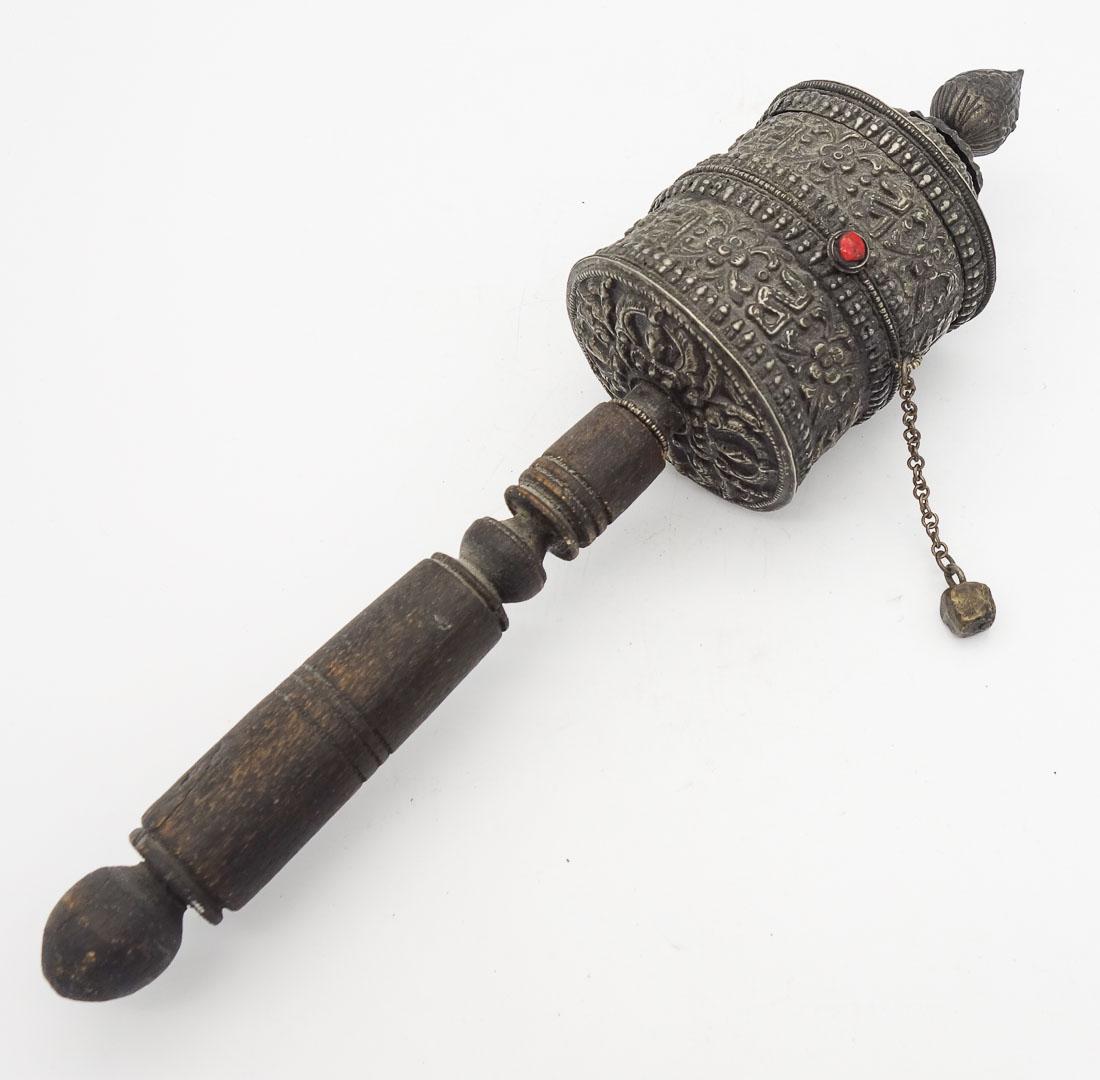 Ornate Silver Coral Tibetan Prayer Wheel (1 of 6)