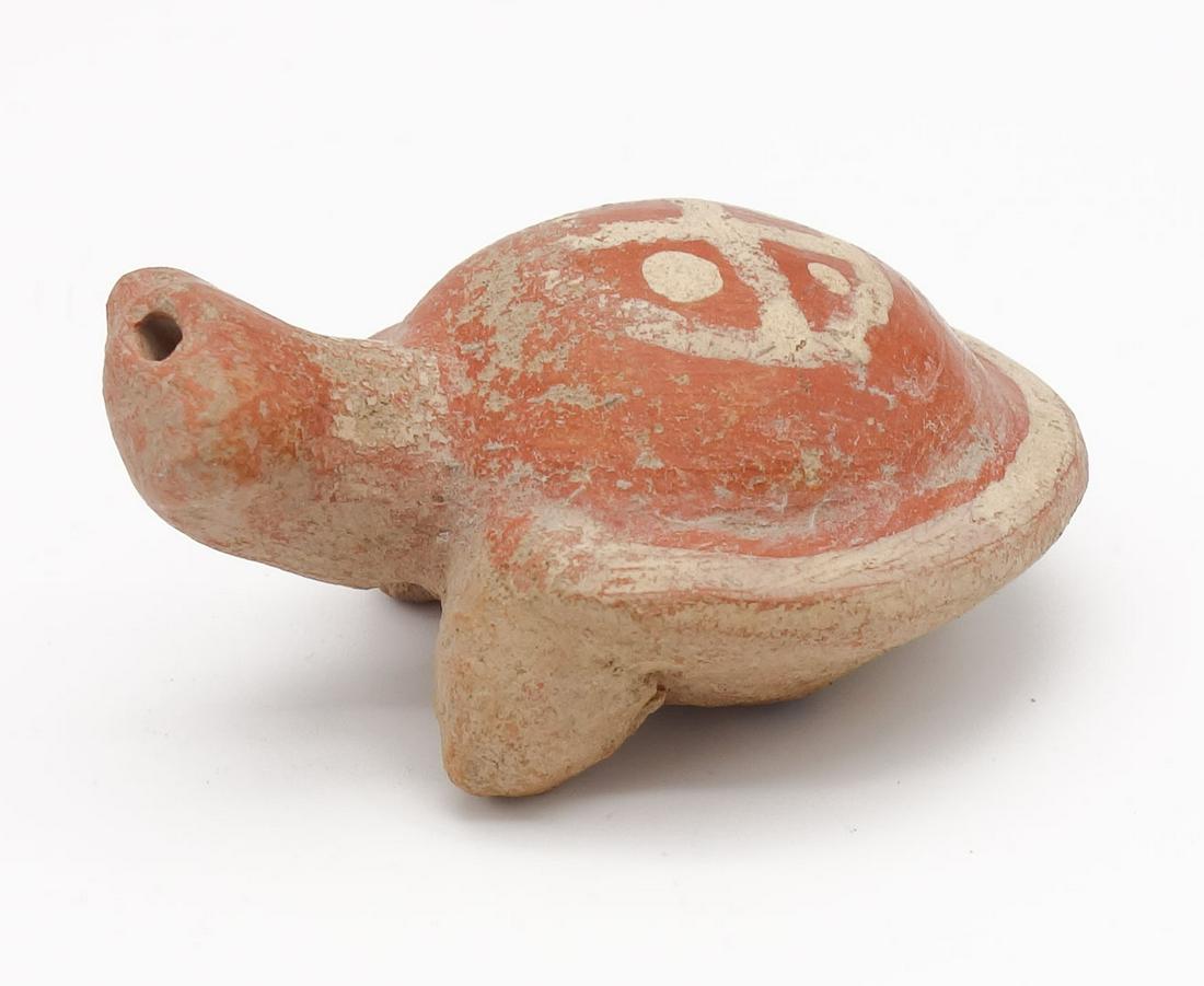 Pre-Columbian Nayarit Region Painted Red Pottery Figural Turtle Whistle C. 250 B.C.-200 A.D. (1 of 9)