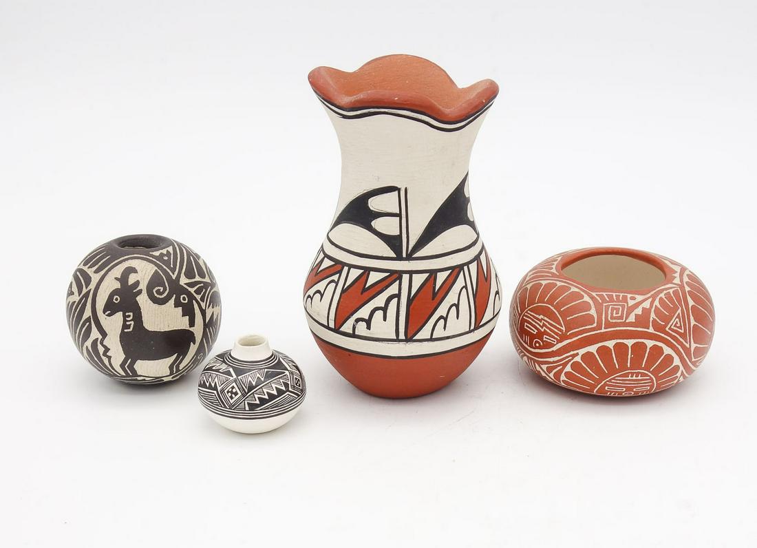 Native American Group 4 Pottery Vessels incl Acoma Pueblo, Sally R Garcia (1 of 13)