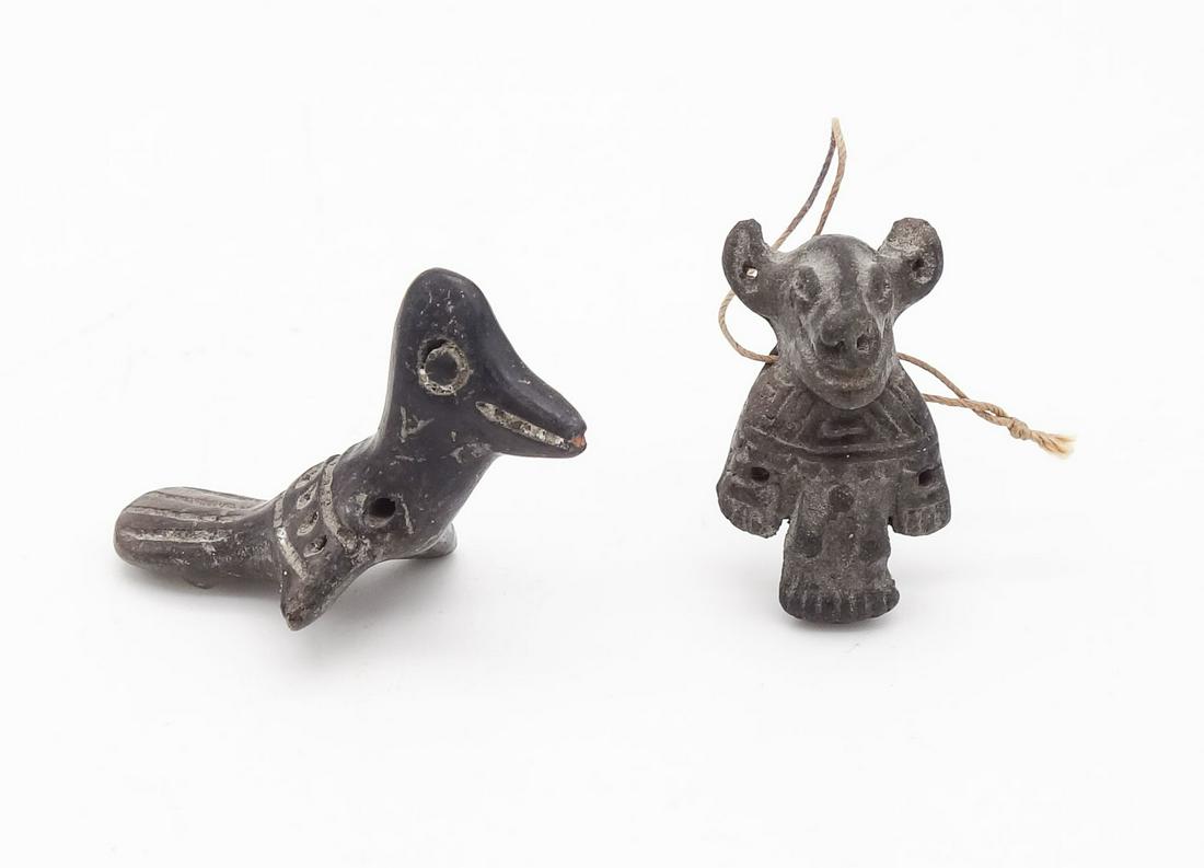 Pre-Columbian Lot of 2 Blackware Pottery Figurines, Bird and Jaguar (1 of 7)