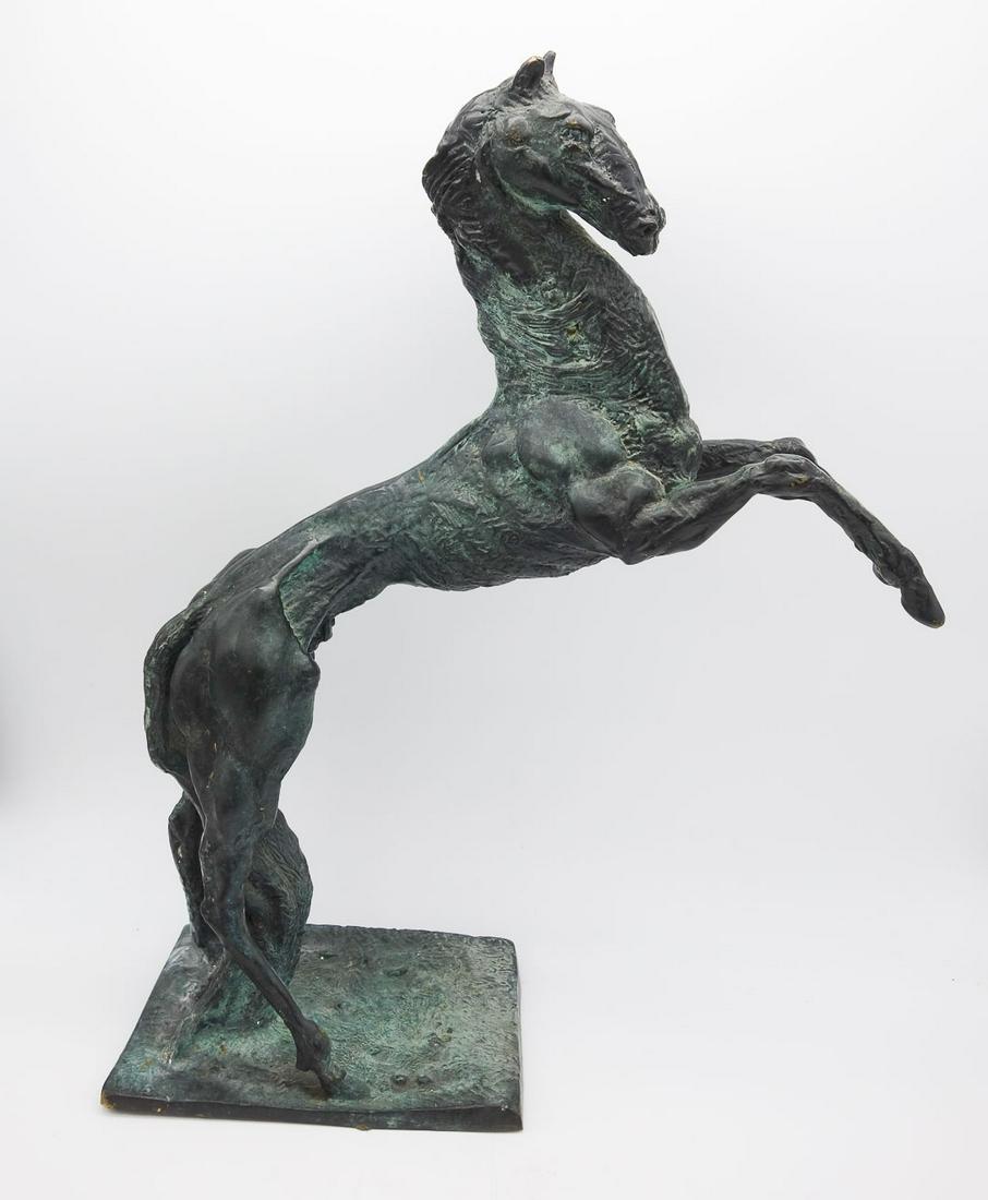 Bronze Verdigris Modernist Brutalist Sculpture of a Rearing Horse (1 of 10)