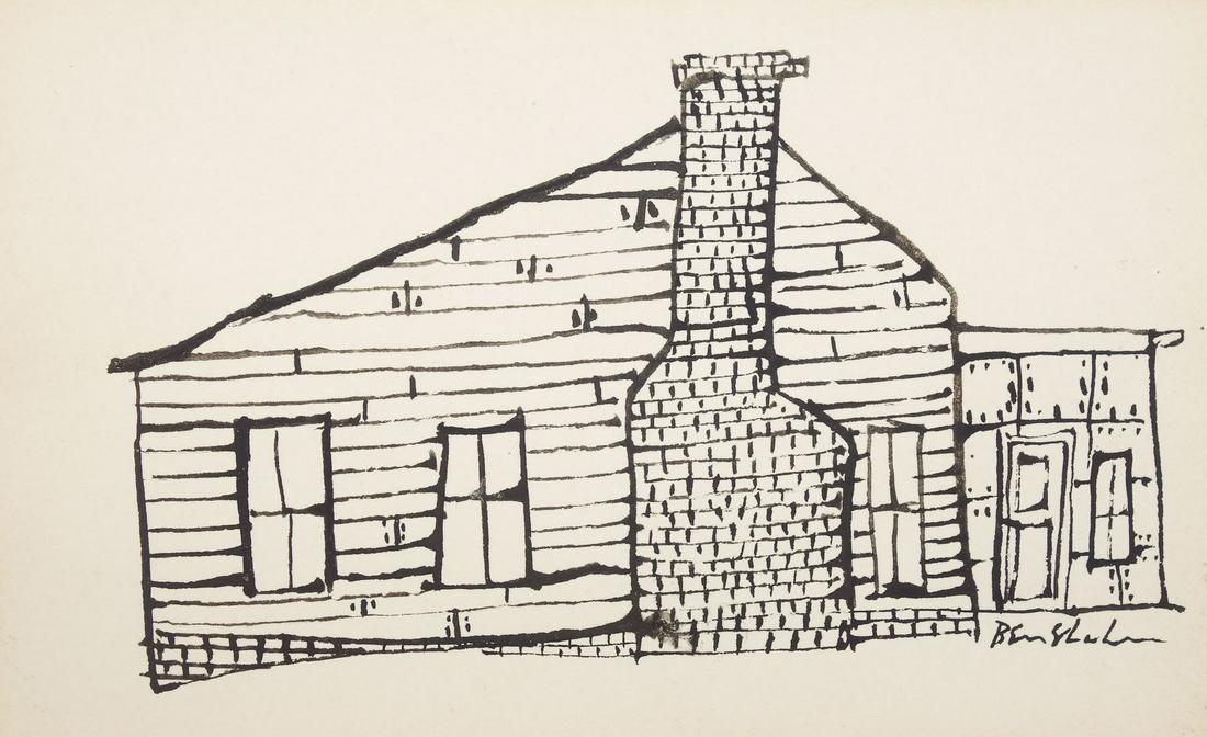 Signed Ben Shahn Ink Drawing of a House (1 of 5)