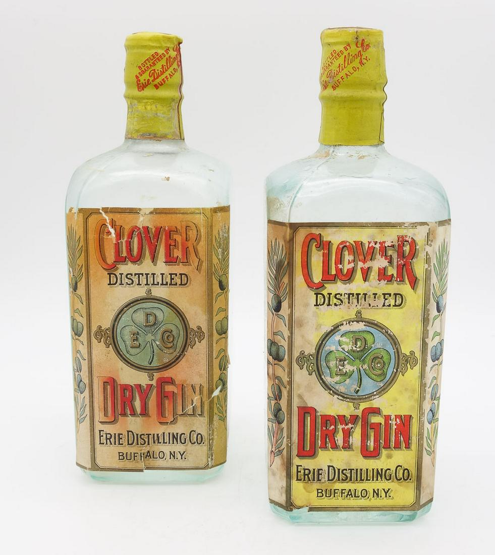 Pre-Prohibition Sealed Erie Distilling Co Clover Dry Gin Label Lot of 2 Glass Bottles (1 of 6)