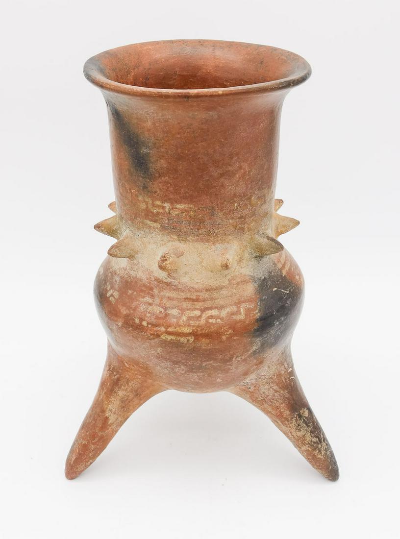 Pre-Columbian 9.5" Tripod Redware Pottery Vessel w Hand Painted Designs (1 of 10)