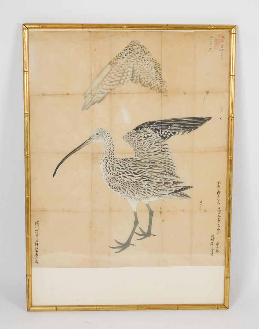 Antique Asian Curlew Shorebird Painting (1 of 5)