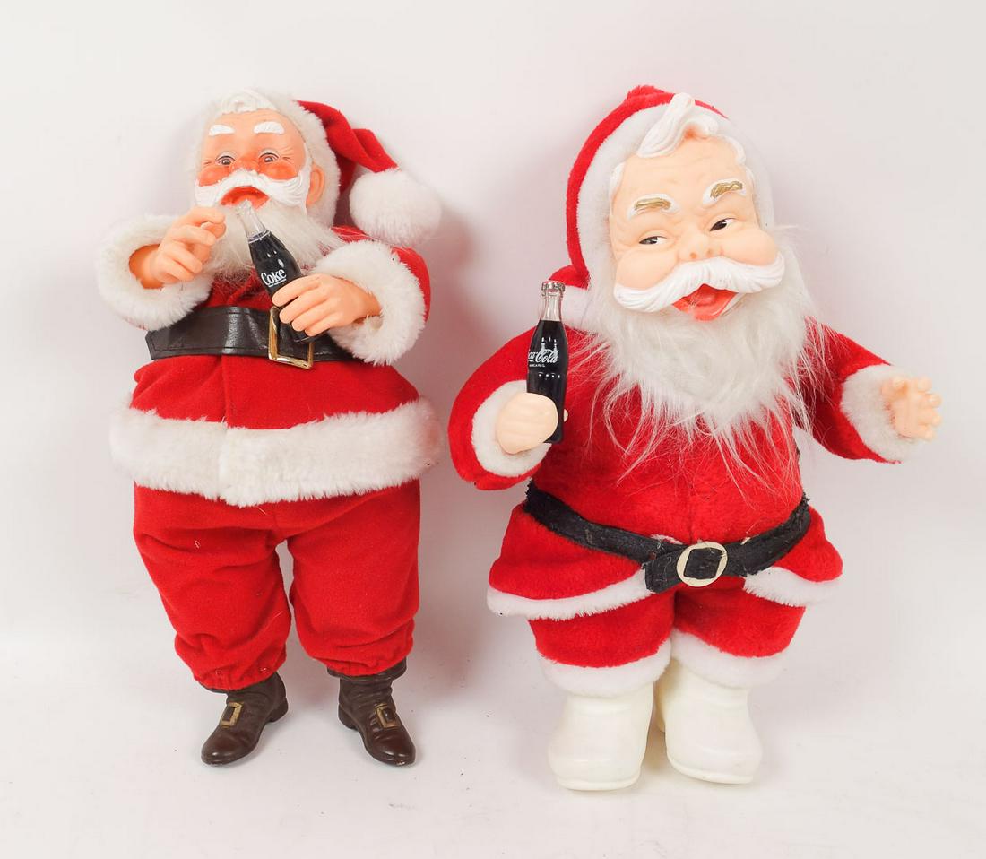 Vintage Pair Coca Cola Advertising Christmas Santa Claus Doll Decoration w Bottles (1 of 4)