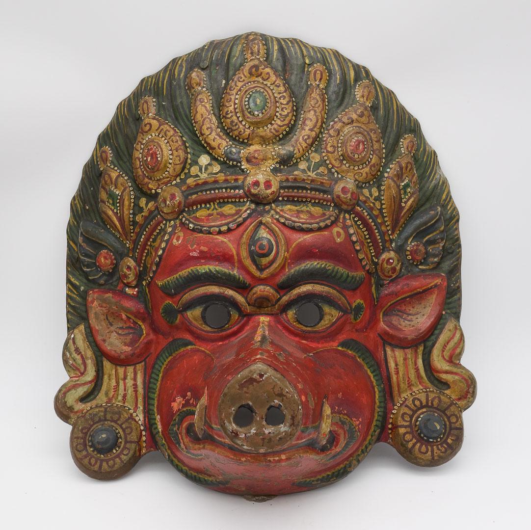 Antique Indonesian Metal Hand Painted Deity Mask (1 of 4)