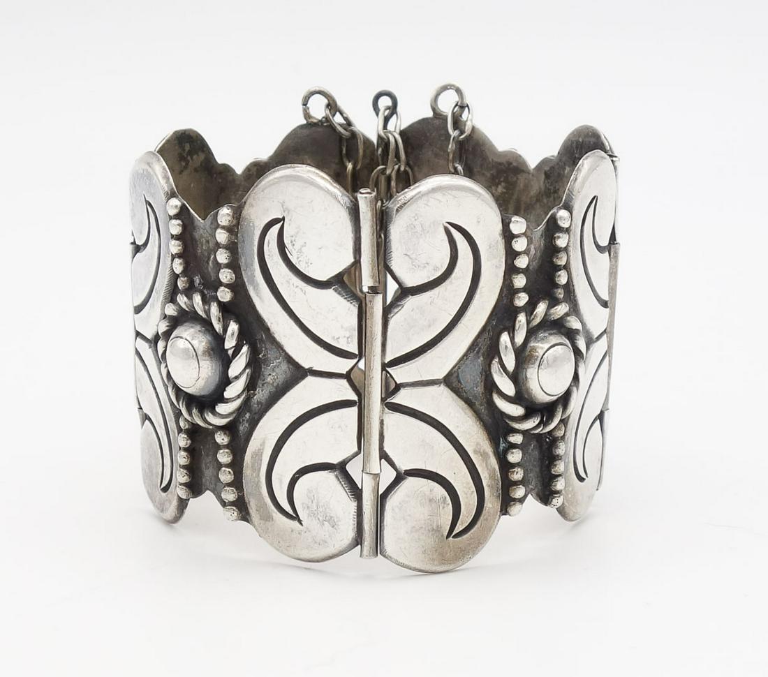 Vintage Designer Mexican Sterling Silver Heavy Bold Design Bracelet 134g (1 of 8)