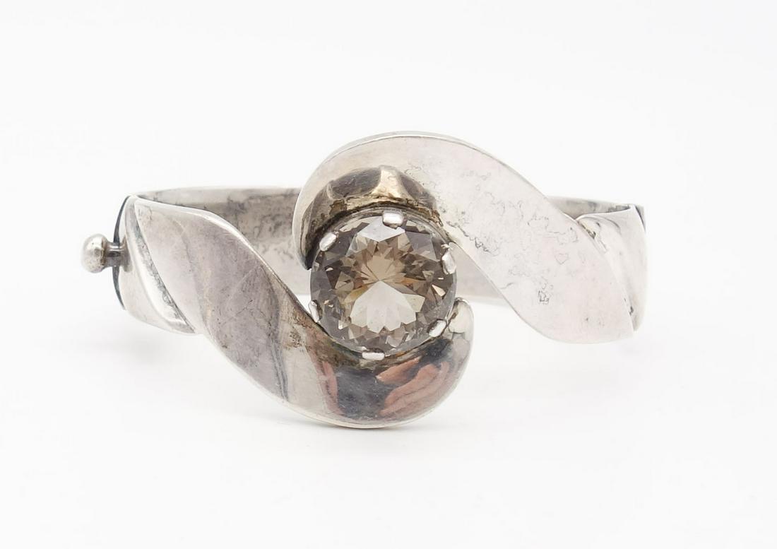 Vintage Designer Mexican Los Ballesteros Taxco Sterling Silver Smoky Quartz Bracelet (1 of 7)