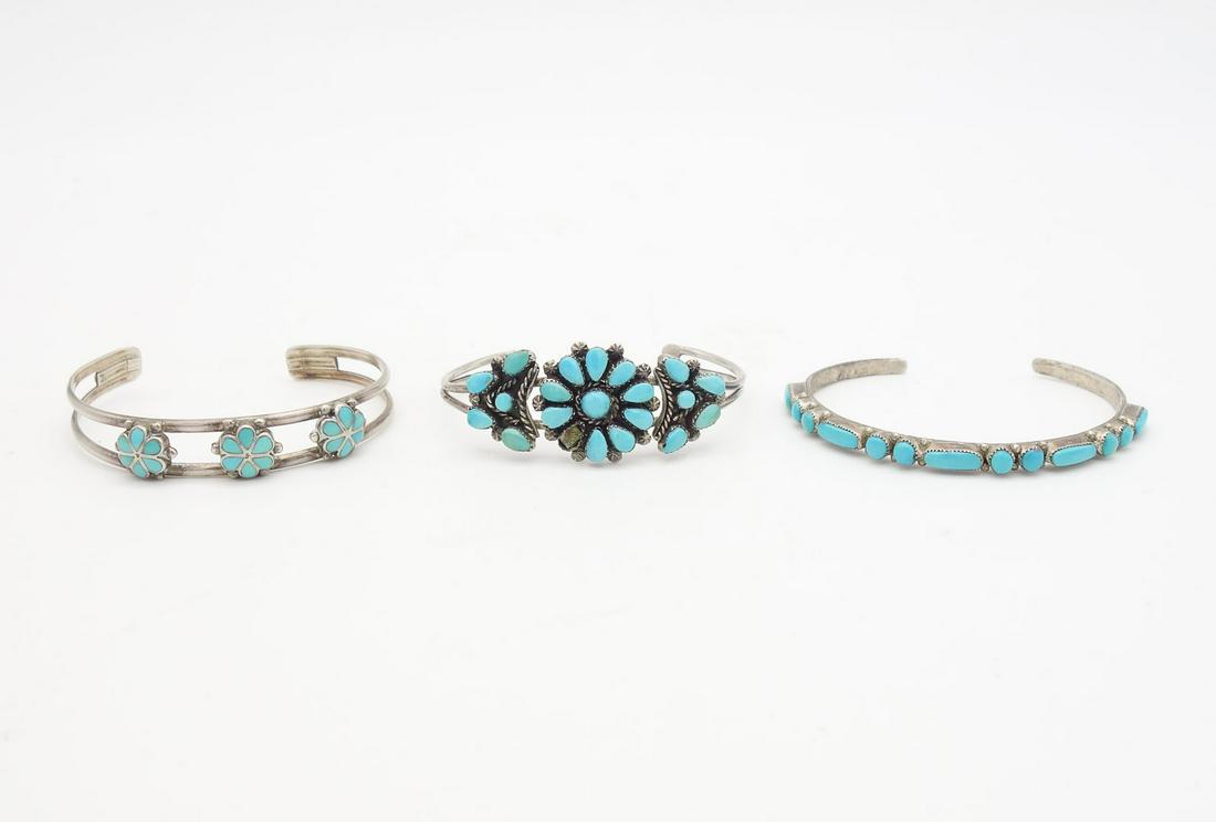 Vintage Lot of 3 Native American Pawn Sterling Silver Turquoise Cuff Bracelets (1 of 5)