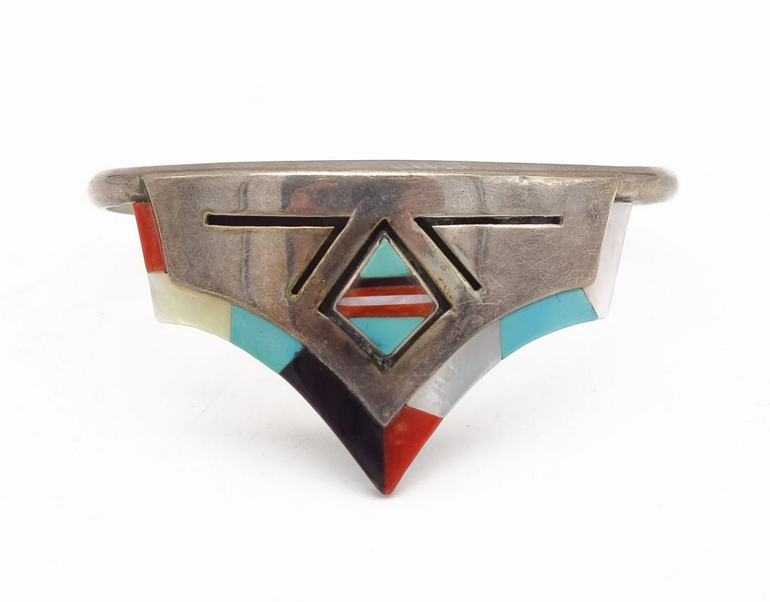 Native American Zuni Ronnie and Olivia Calabaza New Mexico Sterling Silver Inlay Bracelet (1 of 6)