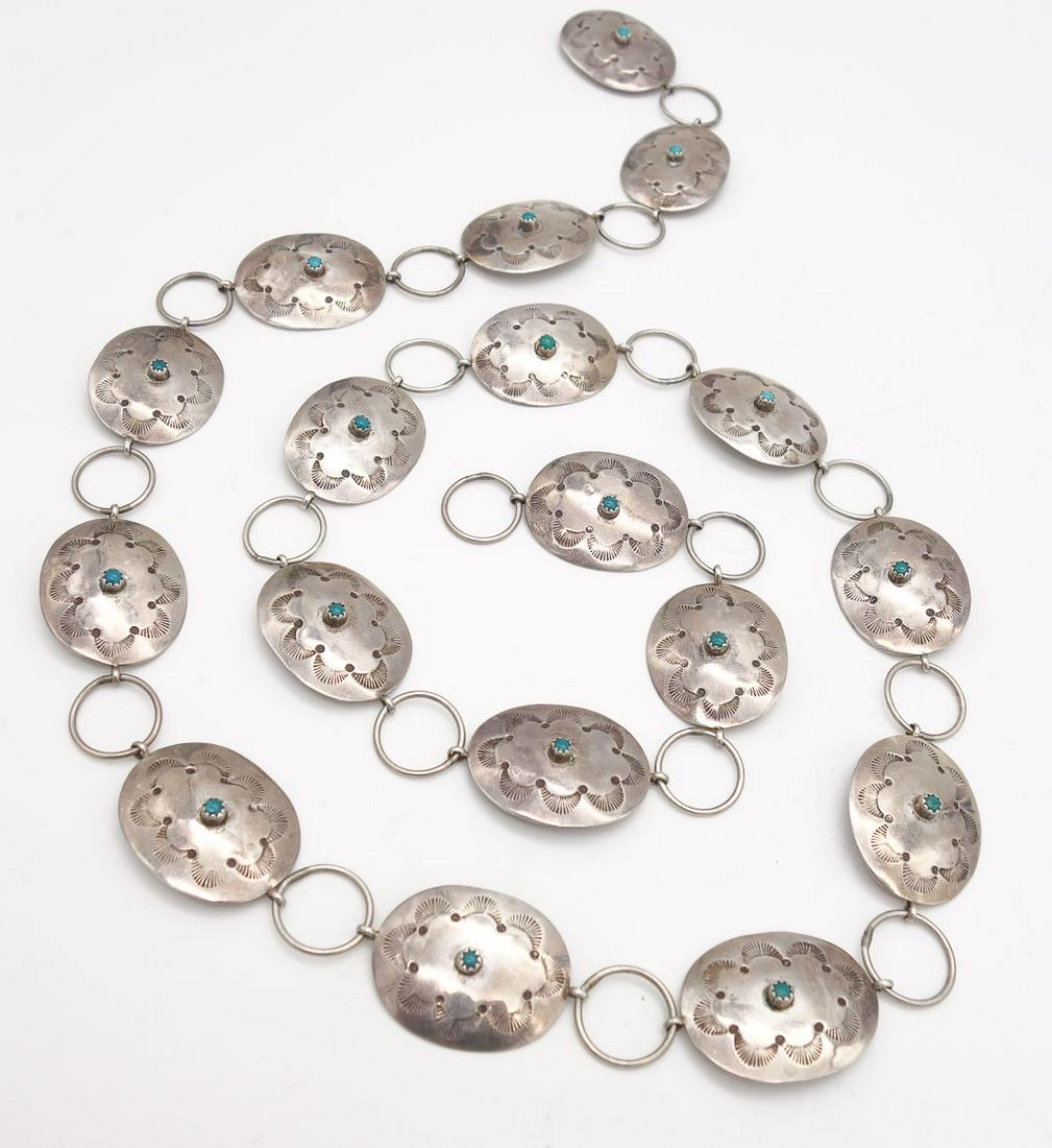 Vintage Native American Sterling Silver Turquoise Concha Belt 36" (1 of 5)