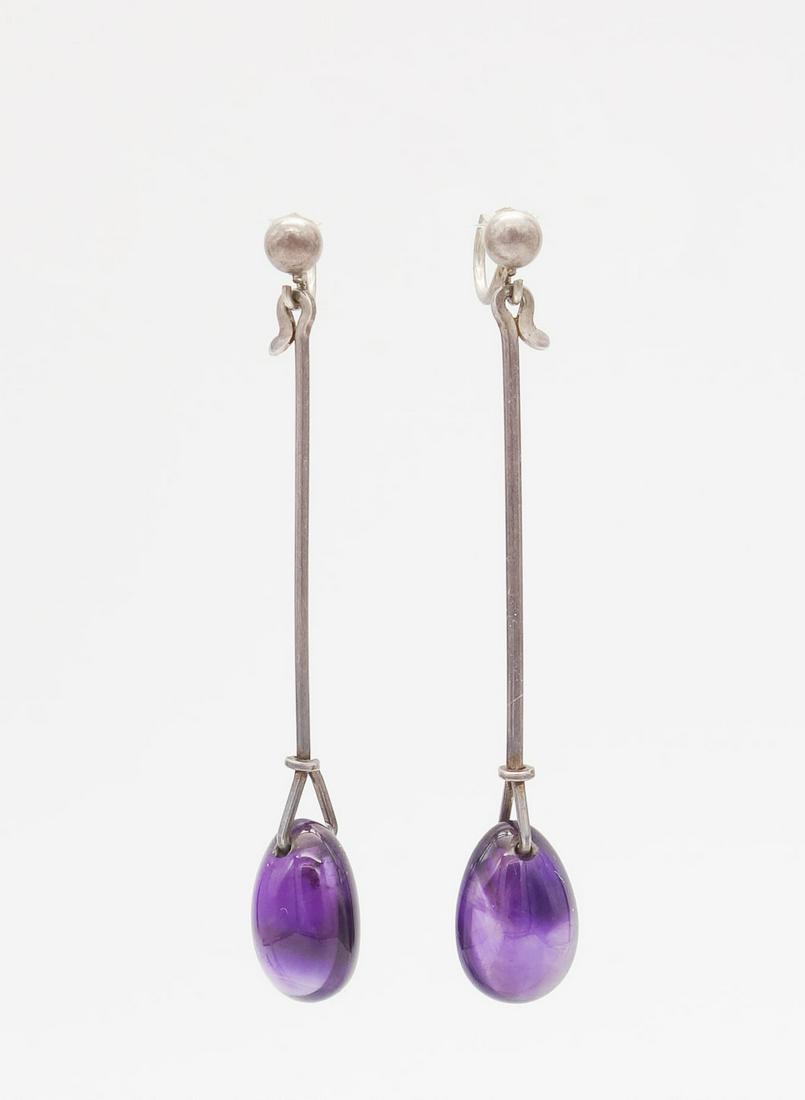 Vintage MCM Denmark 925S Sterling Silver Amethyst Drop Dangle Earrings (1 of 8)