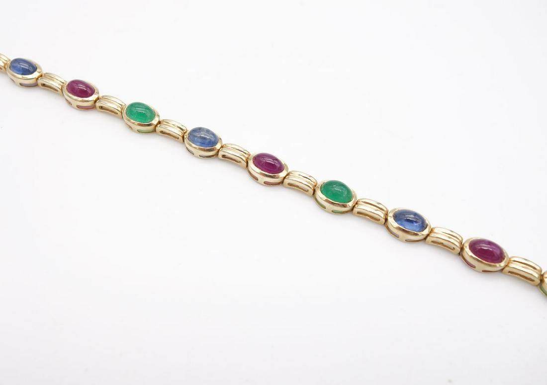 Vintage 14K Gold Emerald Ruby Sapphire Cabochon Line Bracelet (1 of 6)