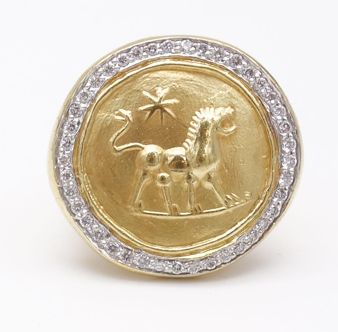 Vintage SeidenGang 18K Gold Roaring Lion Leo Astrological Sign Diamond Ring Size 8.5 (1 of 7)