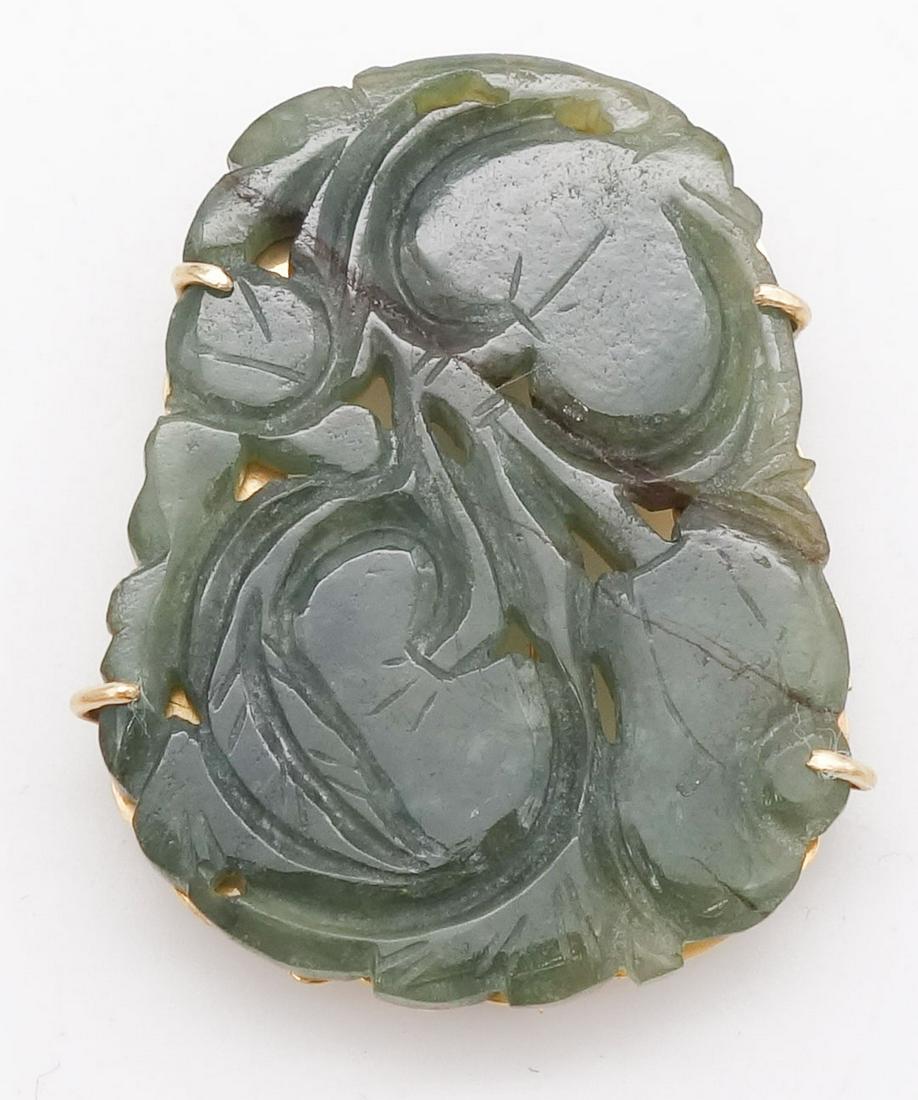 Antique Chinese 14K Gold Carved Jadeite Persimmon Brooch Pin (1 of 6)