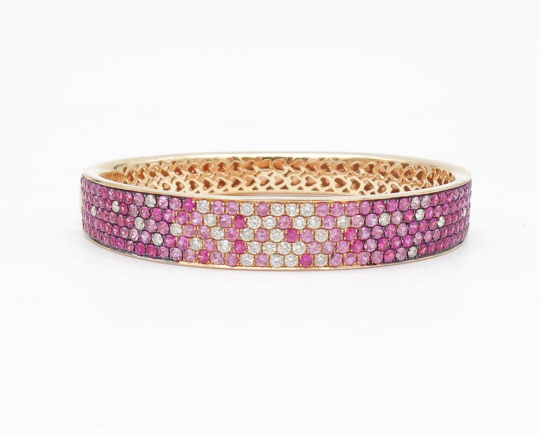 Vintage 18K Gold Sapphire Diamond Hinged Bracelet (1 of 7)