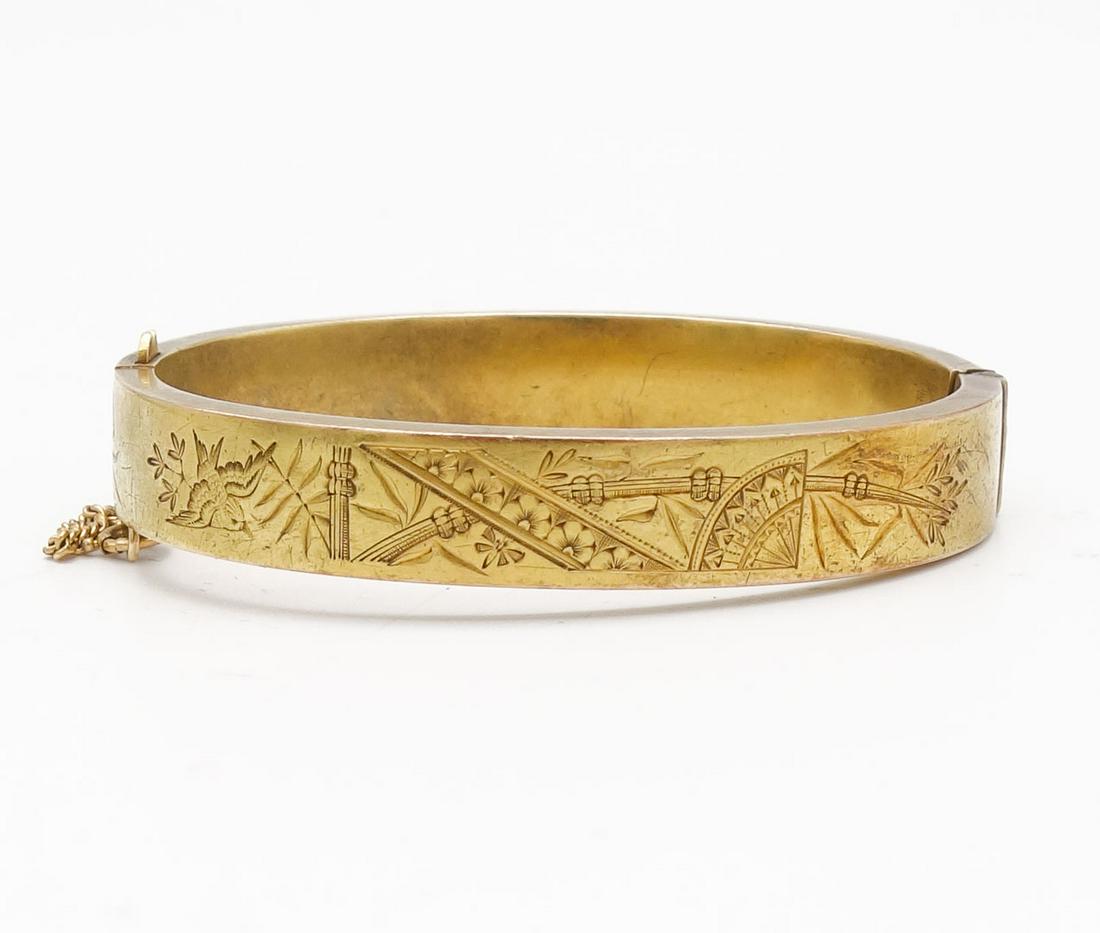 Victorian Aesthetic Japonesque 14K Gold Hinged Bracelet (1 of 4)