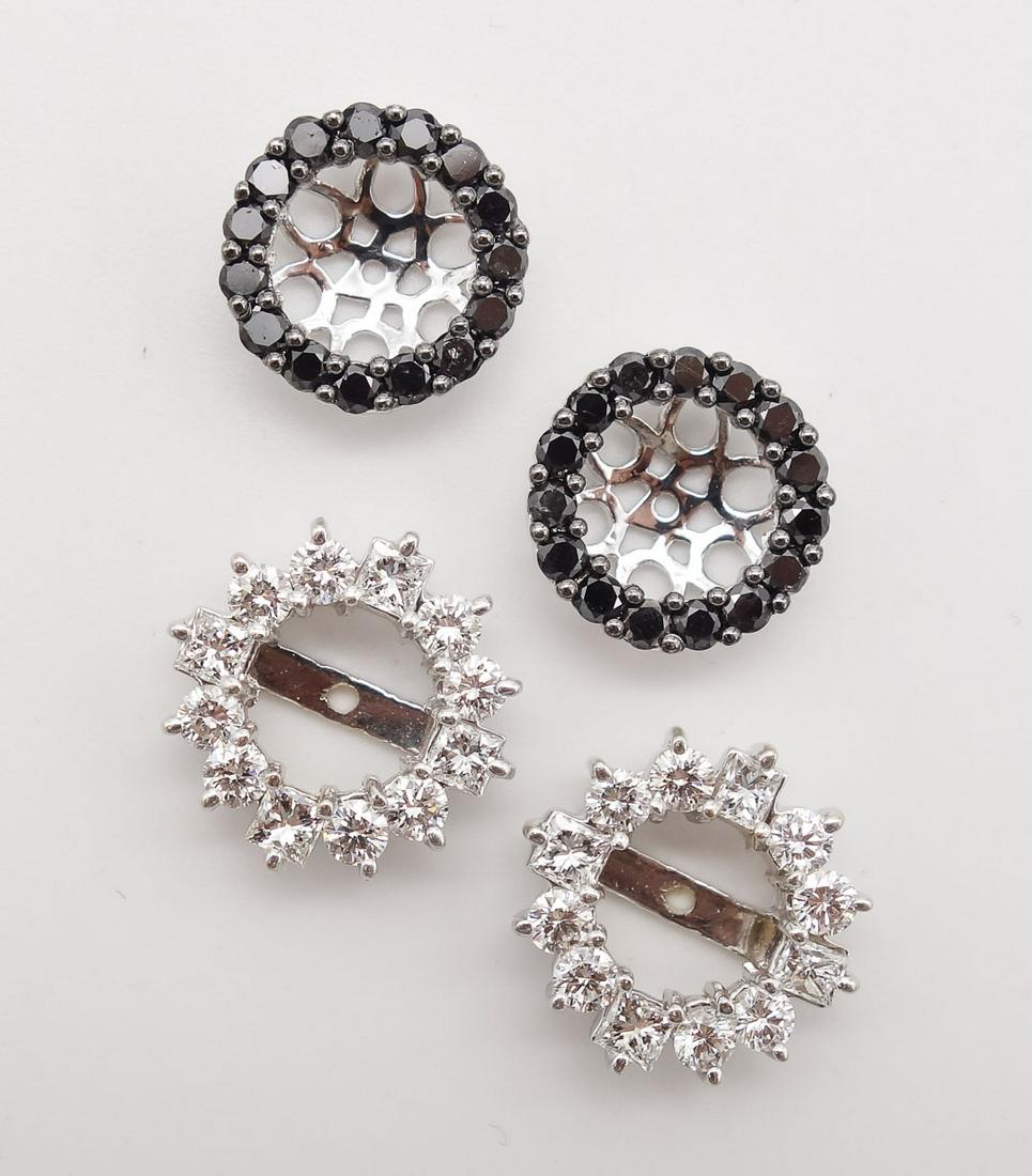 Vintage 2 Pairs 14K White Gold Black White Diamond Stud Earring Enhancers (1 of 2)