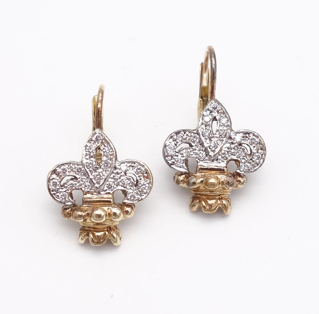 Vintage Pair 14K Gold Diamond Fleur de Lis Earrings (1 of 3)
