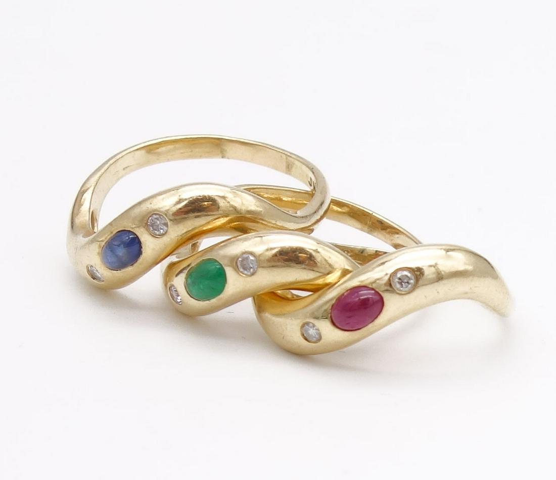 Vintage Set 3 14K Gold Stacking Rings Ruby Emerald Sapphire Diamond Size 9 (1 of 5)