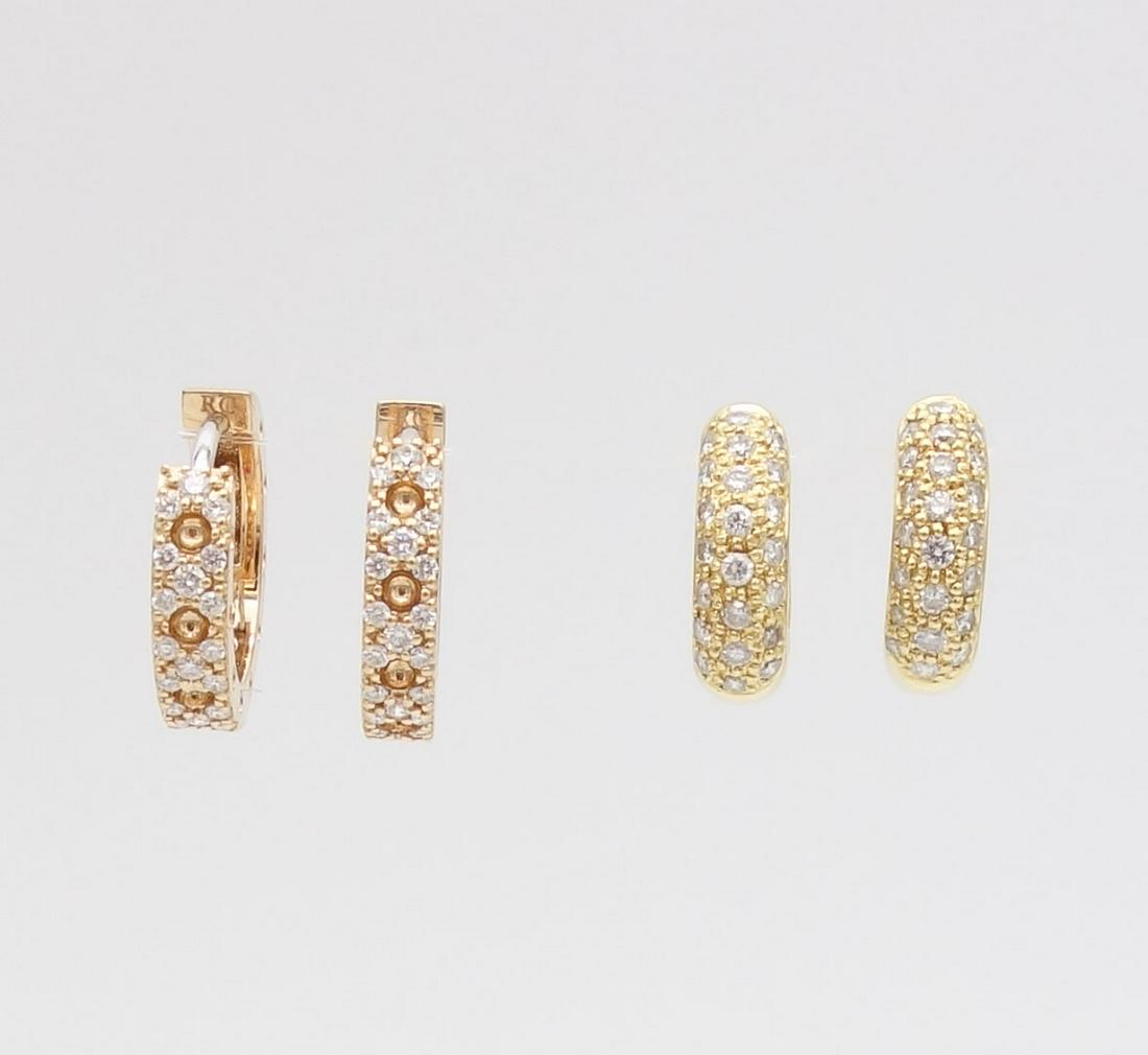 Vintage Lot 2 Pair 18K Gold Diamond Hoop Earrings (1 of 6)