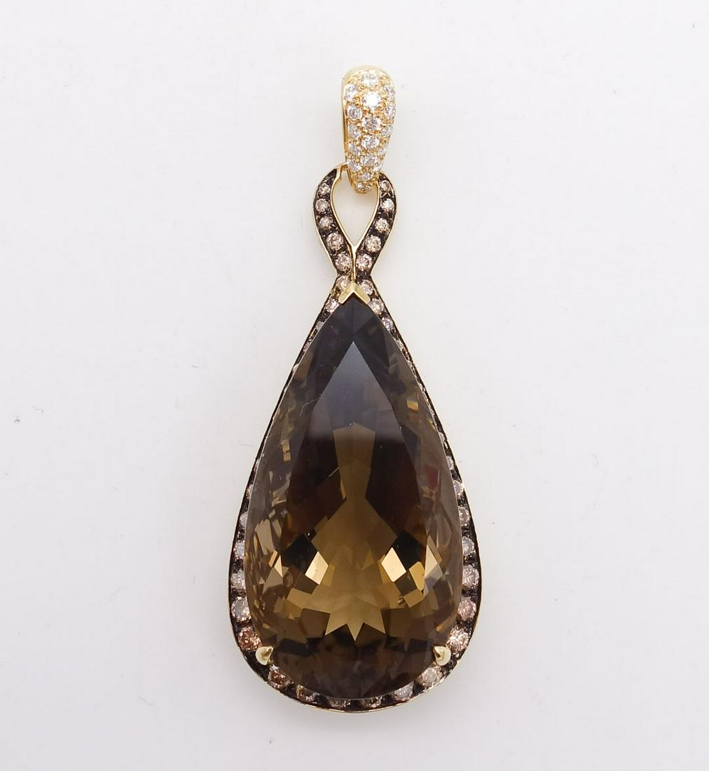 Vintage 18K Gold Smoky Quartz Diamond Necklace Pendant (1 of 8)