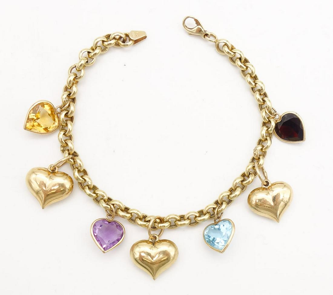 Vintage 14K Gold Garnet Citrine Heart Charm Bracelet (1 of 3)