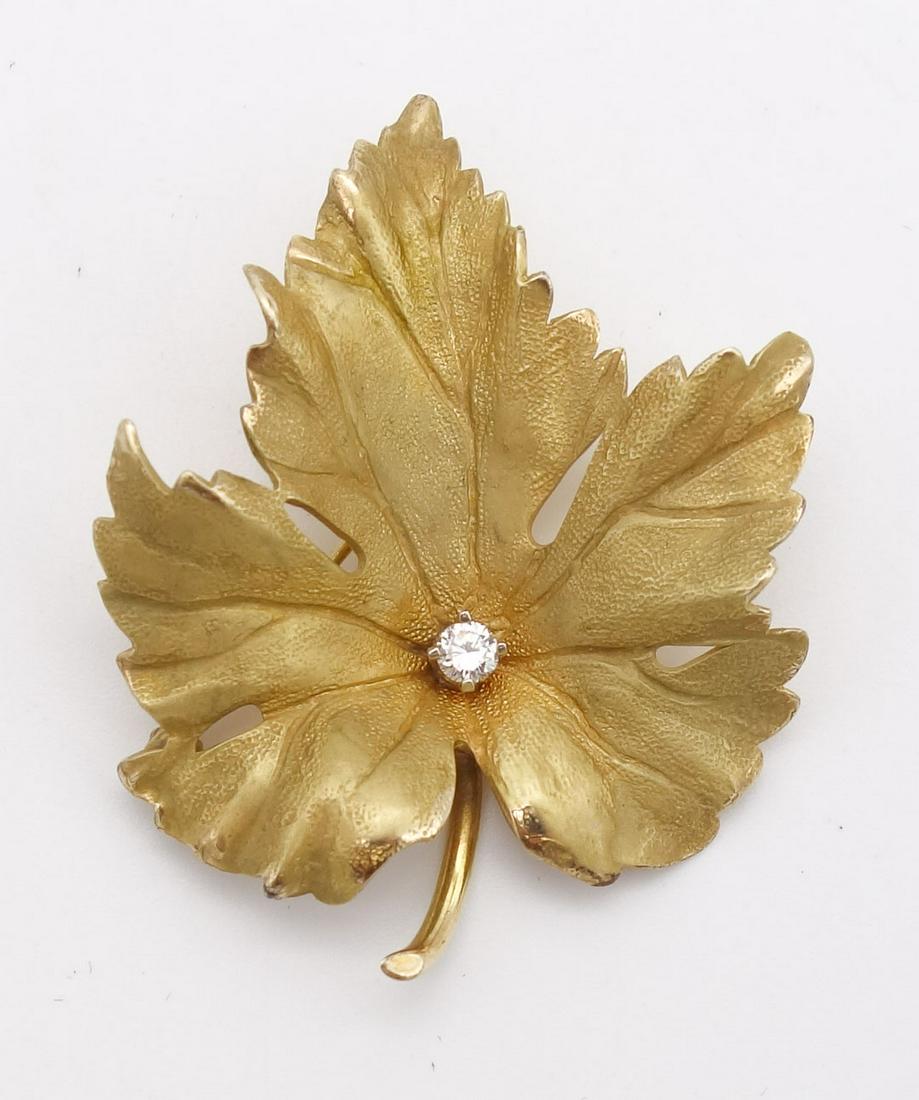 Vintage 14K Gold Tiffany & Co Maple Leaf Diamond Brooch Pin (1 of 3)