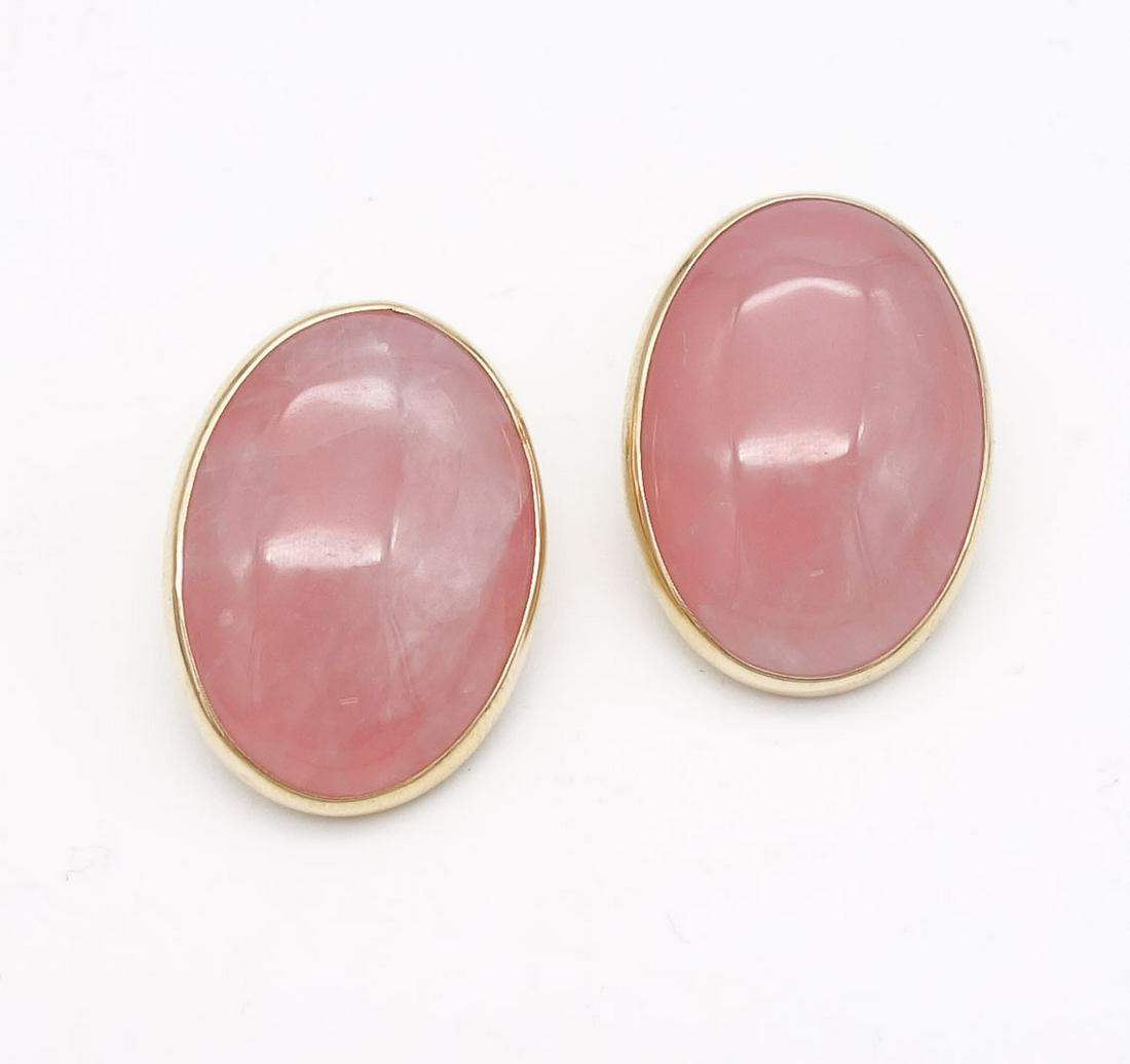 Vintage Ed Levin 14k Gold Rose Quartz Cabochon Earrings