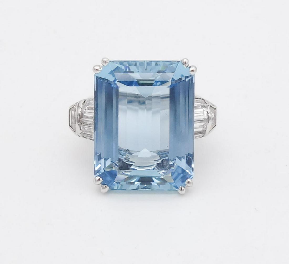 Fine Vintage 20ct Aquamarine Diamond Platinum Cocktail Ring Size 7 (1 of 6)
