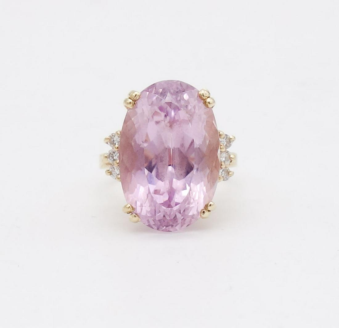 Vintage 14K Gold Kunzite Diamond Ladies Ring Size 6 (1 of 7)