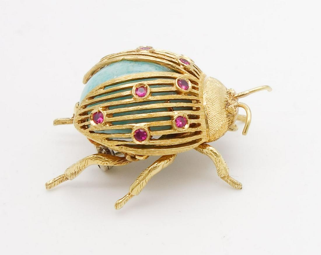 Vintage Italian 18K Gold Ruby Blue Stone Ladybug Brooch Pin (1 of 6)