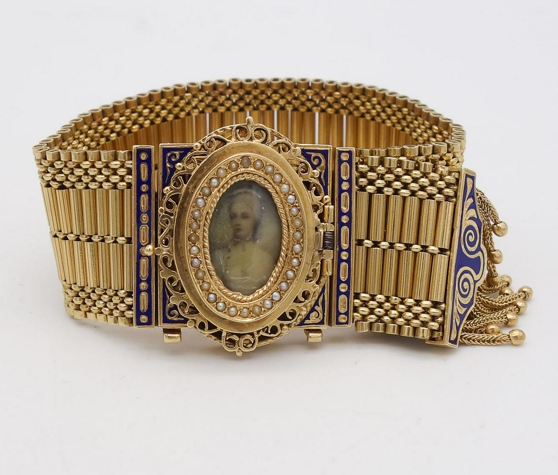 Vintage 14K Gold Miniature Portrait Enamel Fringe Heavy Ornate Bracelet Watch (1 of 14)