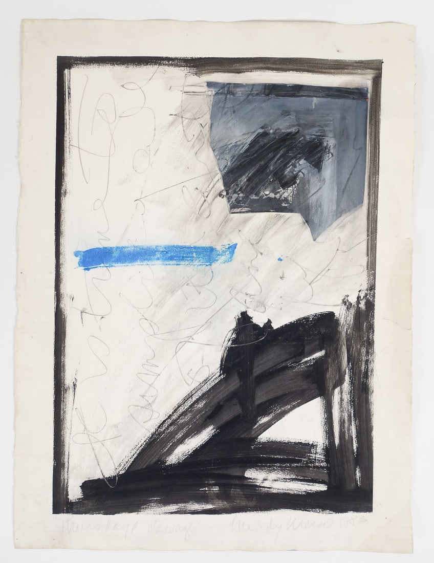 Original Signed Mindy Weisel Abstract Mixed Media Painting "Thursday Message" 1983 (1 of 3)