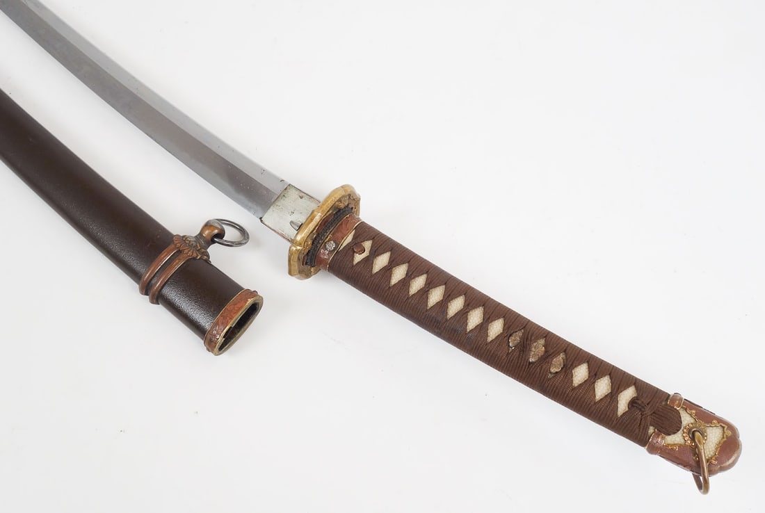 Antique Signed Japanese Katana Sword and Scabbard w Ornate Floral Tsuba, Menuki (1 of 19)